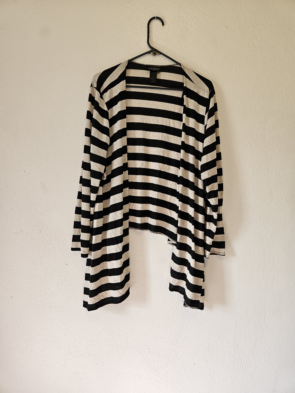 Lane Bryant Black and White Striped Open Cardigan